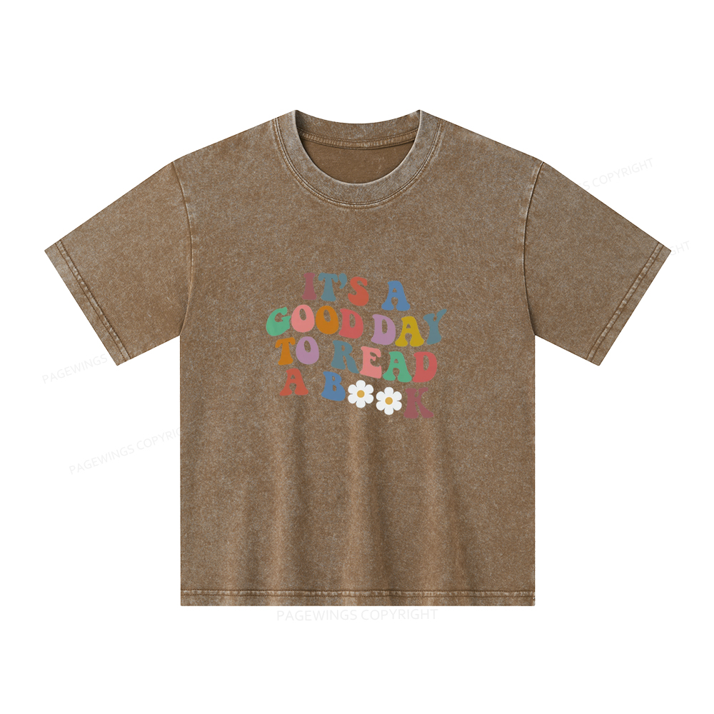Pagewings It's A Good Day To Read A Book Unisex Kids Washed T-shirt
