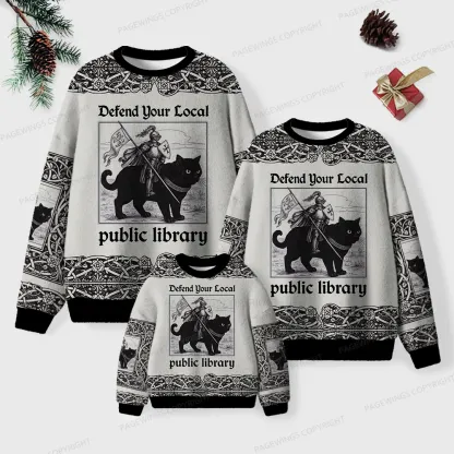 Pagewings Defend Your Local Public Library Unisex Ugly Knit Sweatshirt