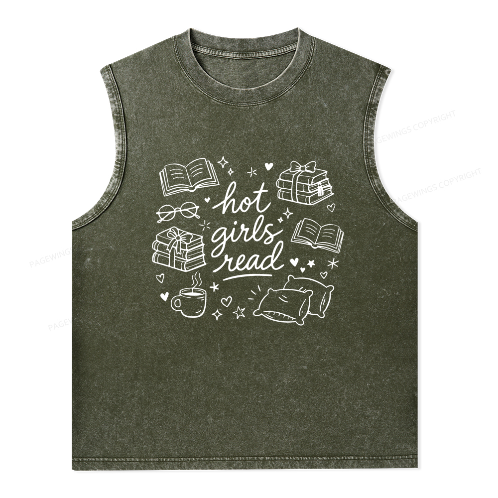 Pagewings Hot Girls Read Unisex Washed Tank Top