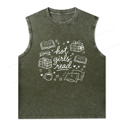 Pagewings Hot Girls Read Unisex Washed Tank Top
