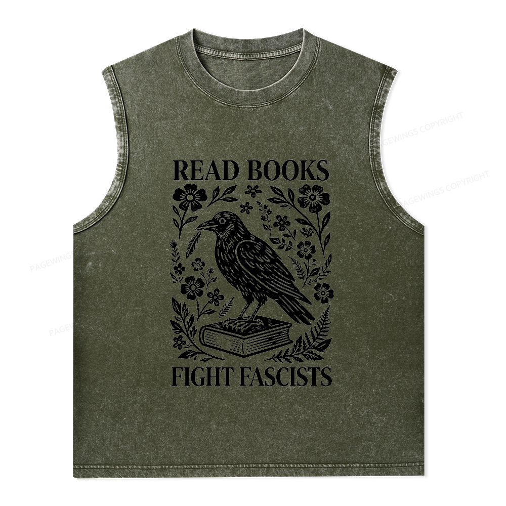 Pagewings Read Books Fight Fascists Unisex Washed Tank Top