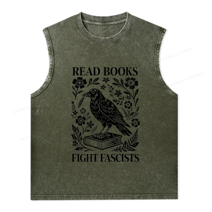 Pagewings Read Books Fight Fascists Unisex Washed Tank Top
