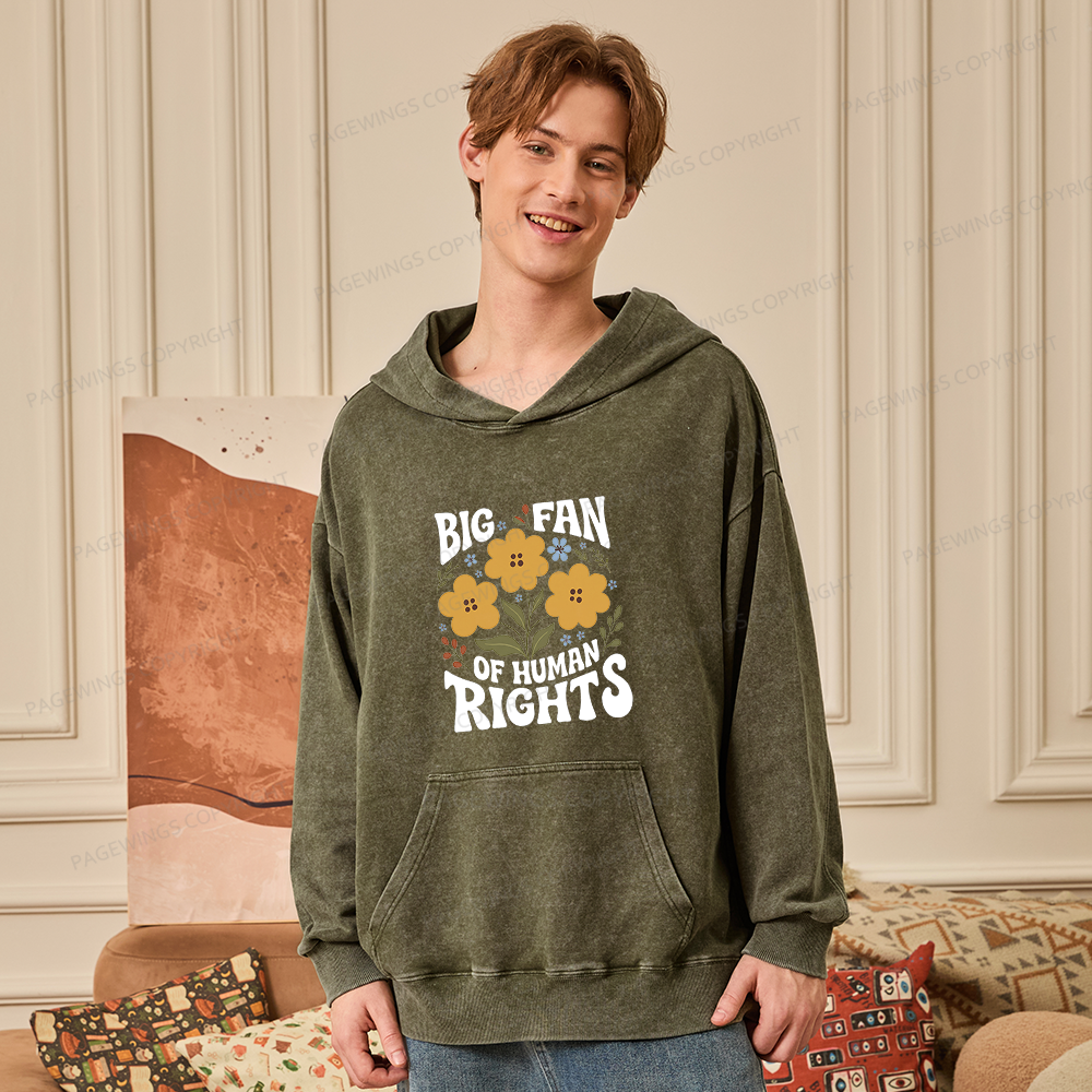 Pagewings Big Fan of Human Rights Unisex Washed Hoodie