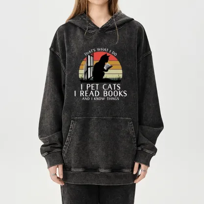 Pagewings Cat And Book Unisex Washed Hoodie