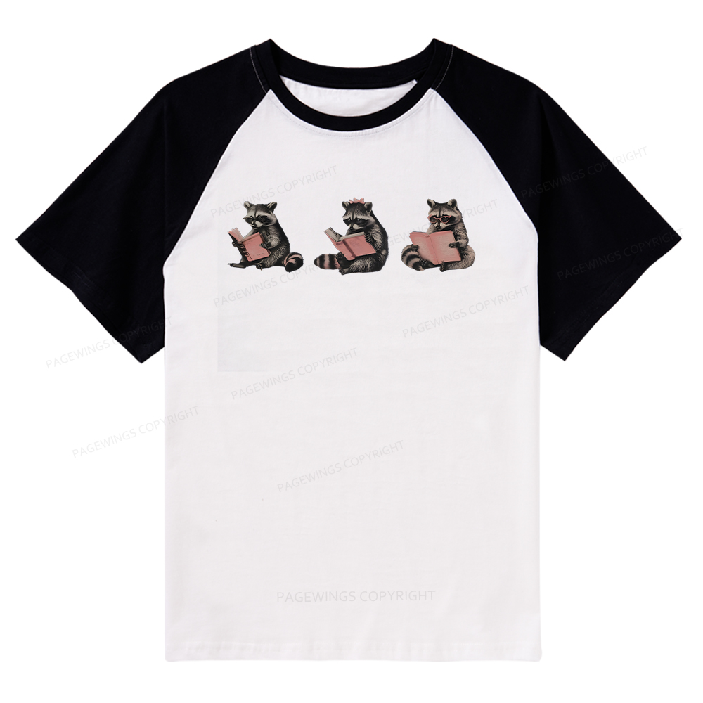 Pagewings Funny Raccoon Bookish Gift Raglan T-shirt