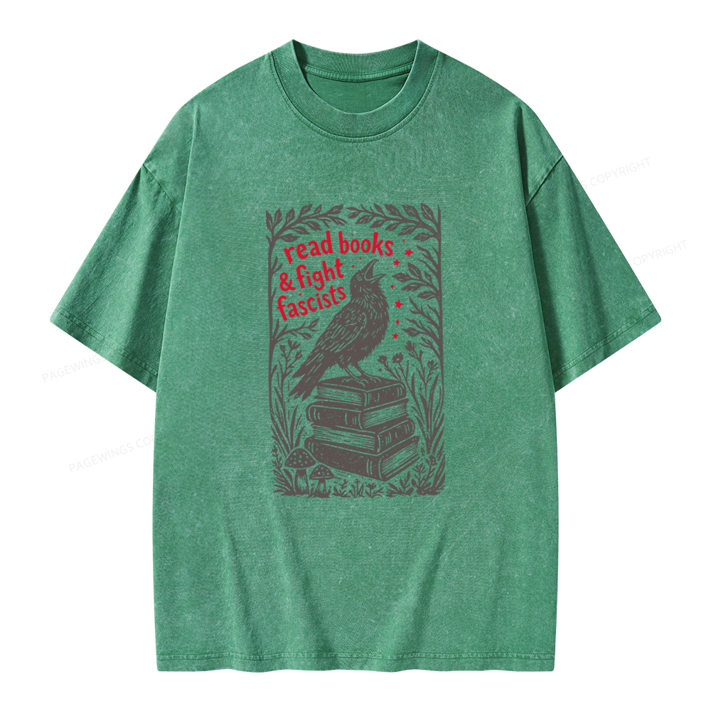 Pagewings Read Books Fight Fascists Unisex Washed T-shirt
