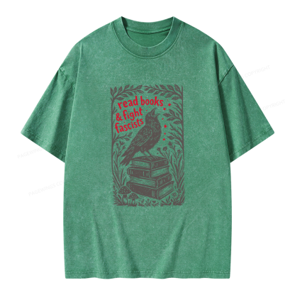 Pagewings Read Books Fight Fascists Unisex Washed T-shirt