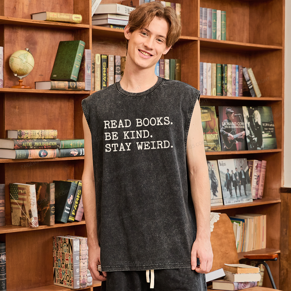 Pagewings Read Books Be Kind Stay Weird Unisex Washed Tank Top
