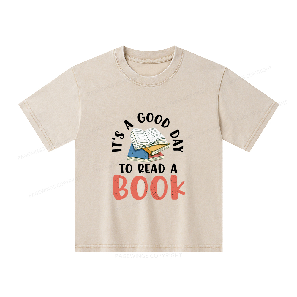Pagewings It’s a Good Day to Read a Book Unisex Kids Washed T-shirt