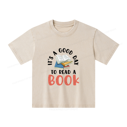 Pagewings It’s a Good Day to Read a Book Unisex Kids Washed T-shirt