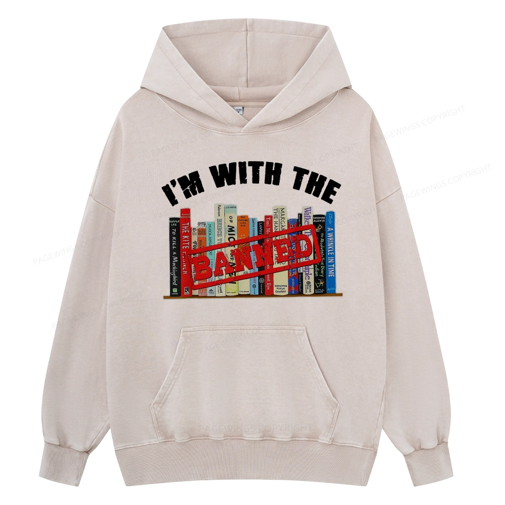 Pagewings I'm With The Banned Funny Book Unisex Washed Hoodie