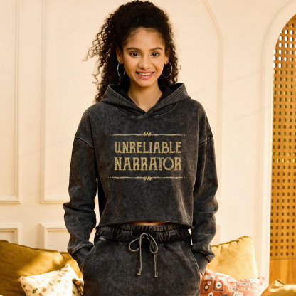 Pagewings Unreliable Narrator Washed Crop Hoodie