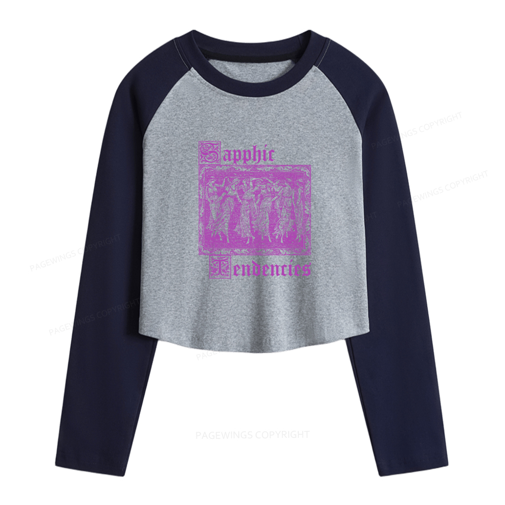 Pagewings Sapphic Tendencies Women Long Sleeve Crop Raglan T-shirt
