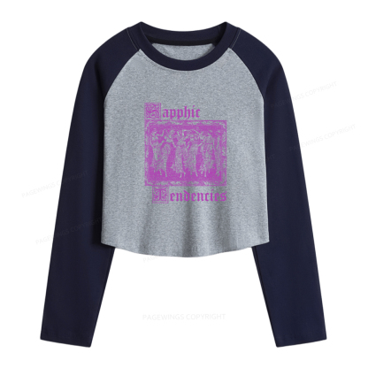 Pagewings Sapphic Tendencies Women Long Sleeve Crop Raglan T-shirt