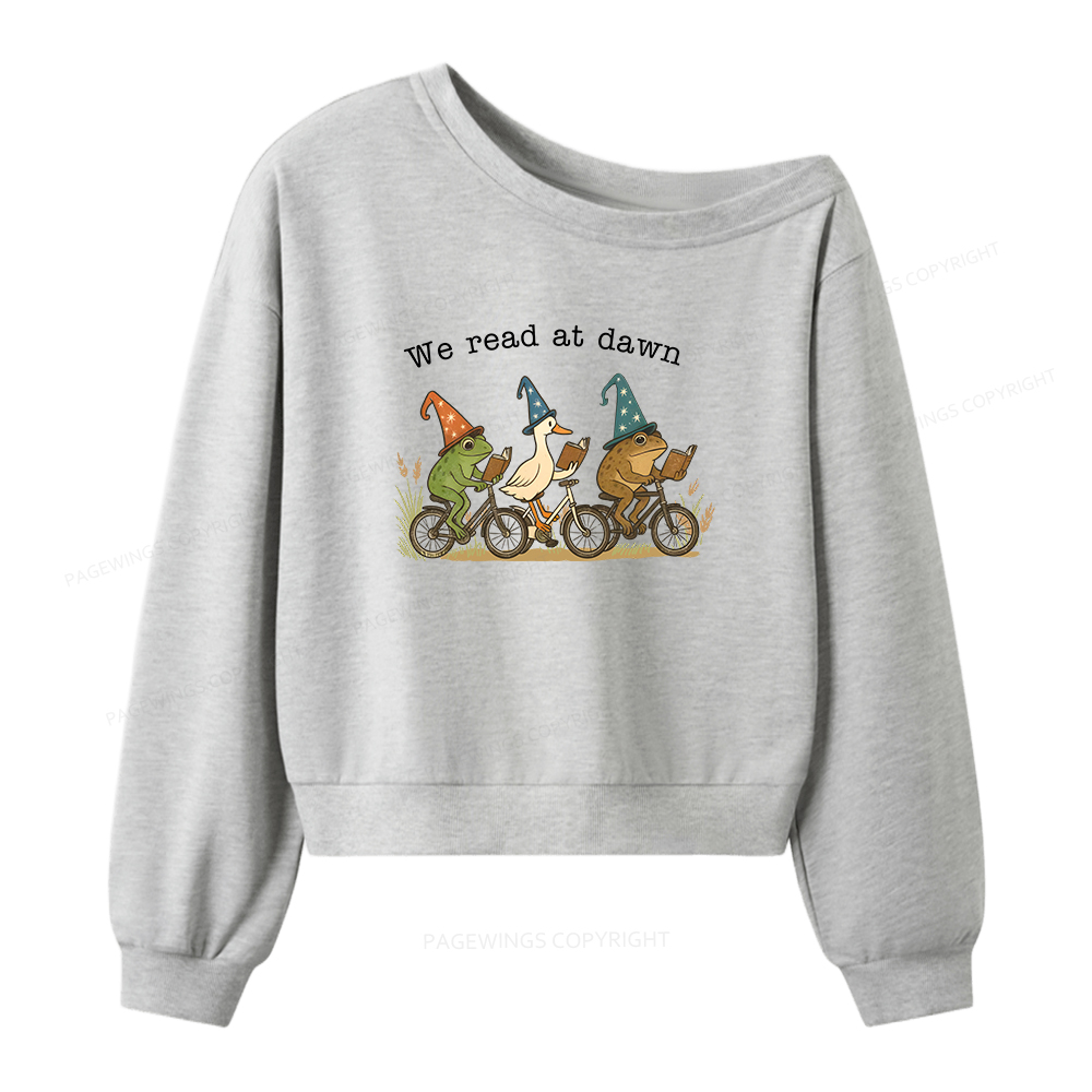 Pagewings Bookish Funny Frog Reading Women Off Shoulder Sweatshirt