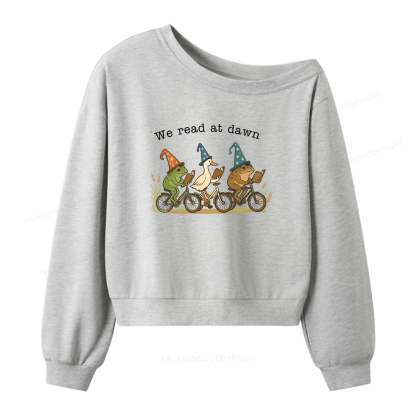 Pagewings Bookish Funny Frog Reading Women Off Shoulder Sweatshirt