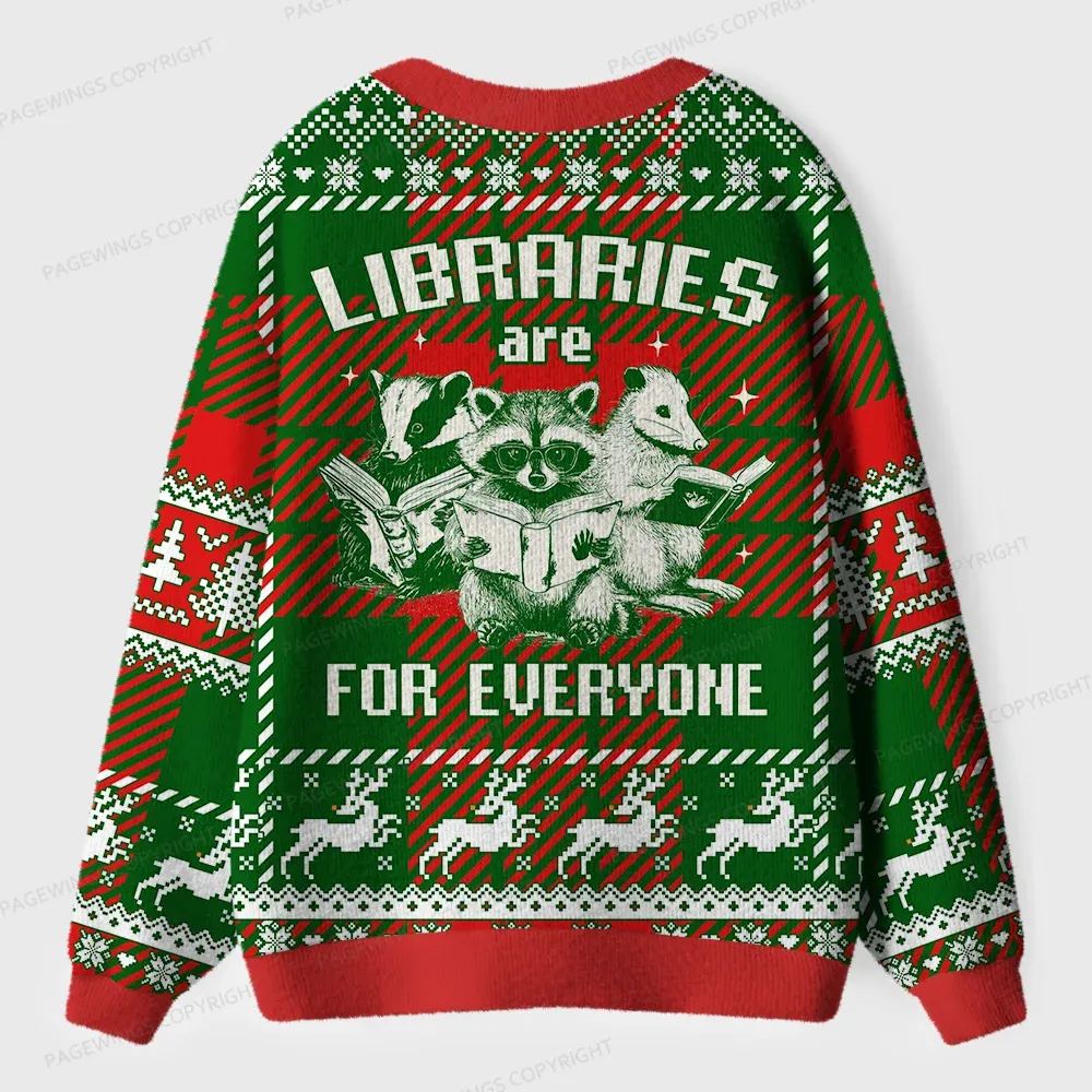 Pagewings Libraries For Everyone Unisex Ugly Cardigan Sweaters