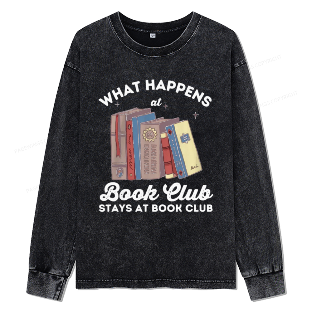 Pagewings Stays At Book Club Book Unisex Washed Long Sleeve T-shirt