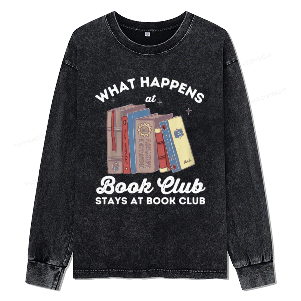 Pagewings Stays At Book Club Book Unisex Washed Long Sleeve T-shirt