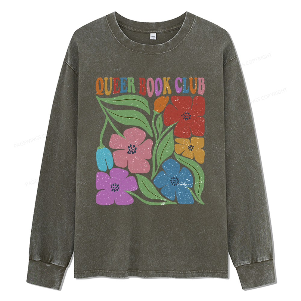 Pagewings Queer Book Club Unisex Washed Long Sleeve T-shirt