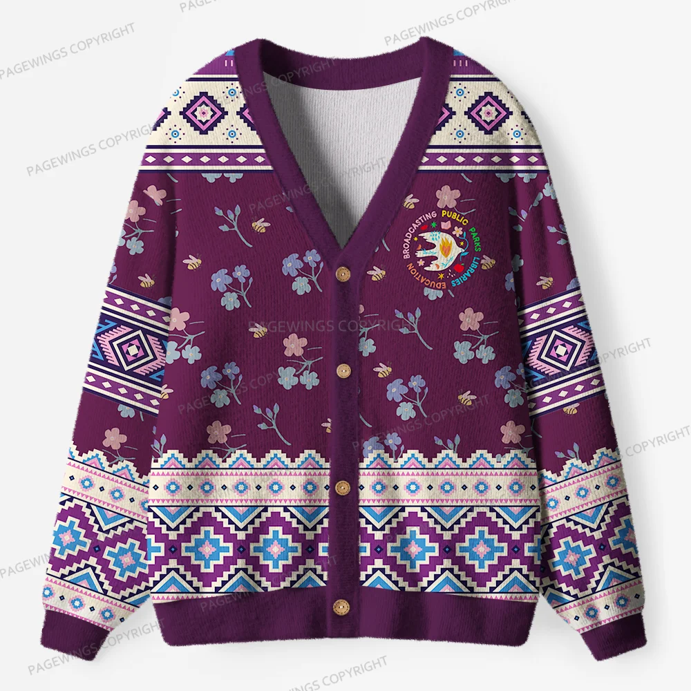Pagewings Supporting Public Libraries Unisex Ugly Cardigan Sweaters