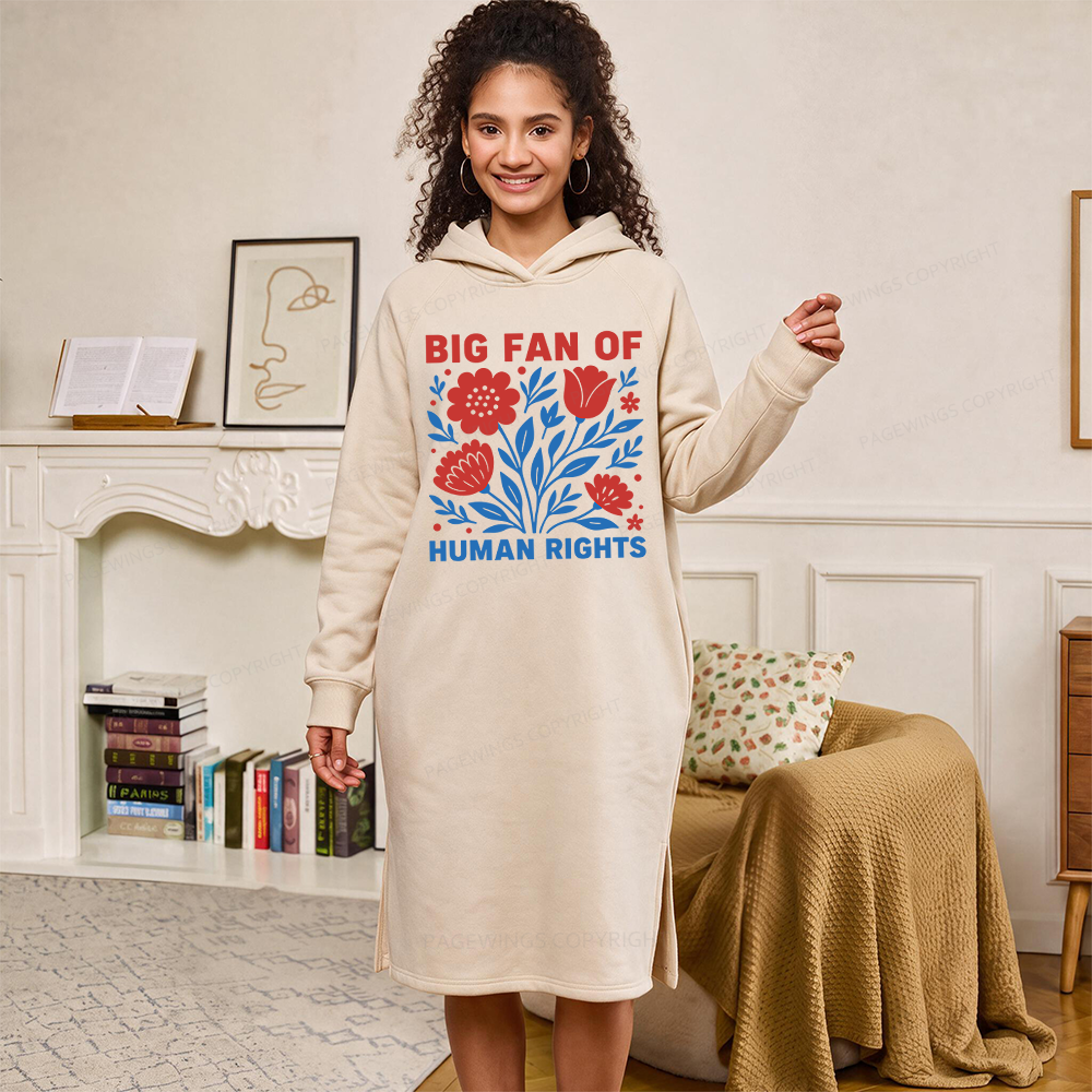 Pagewings Big Fan Of Human Rights Side-Slit Fleece Hoodie Dress
