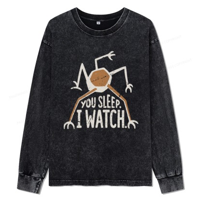 Pagewings You Sleep I Watch Unisex Washed Long Sleeve T-shirt