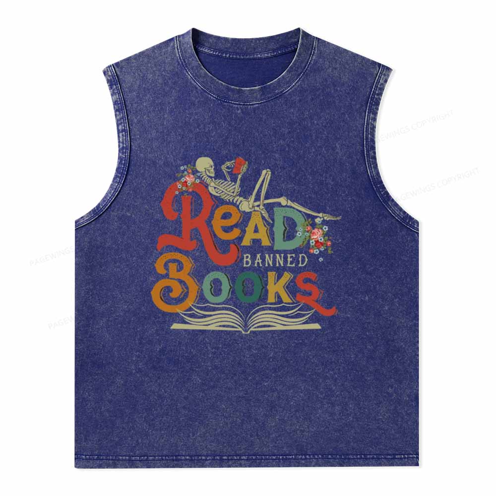 Pagewings Read Banned Books Unisex Washed Tank Top