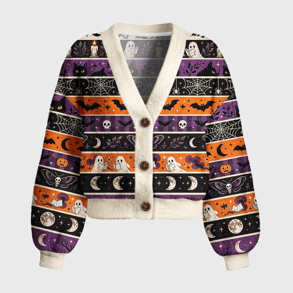 Pagewings Ghosts Love Reading Women's Cardigan Sweater