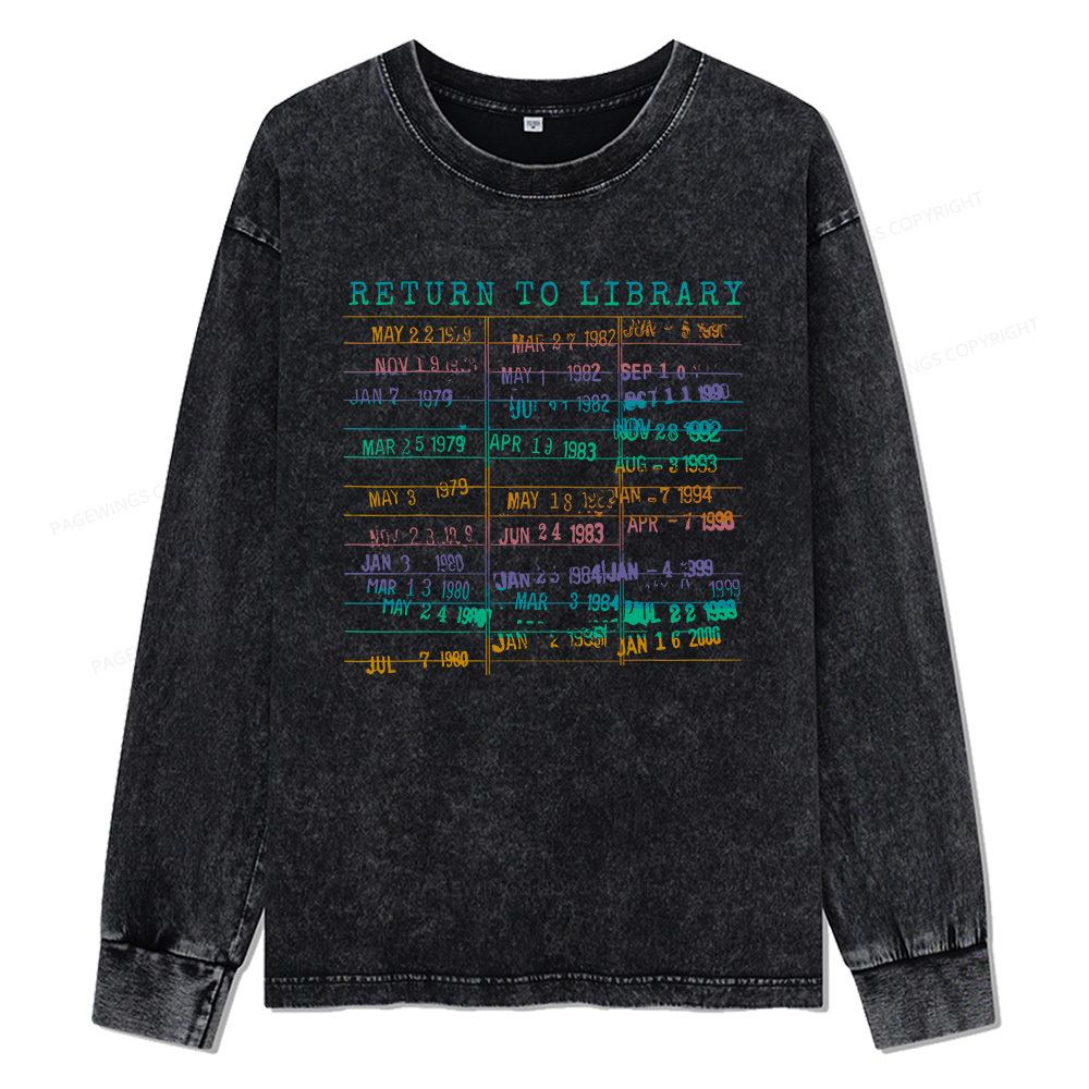 Pagewings Vintage Library Rainbow Unisex Washed Long Sleeve T-shirt