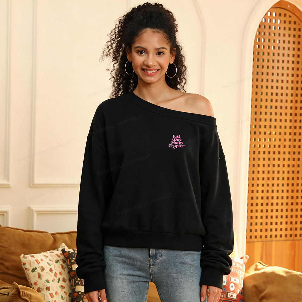 Pagewings Embroidered Just One More Chapter Women Off Shoulder Sweatshirt