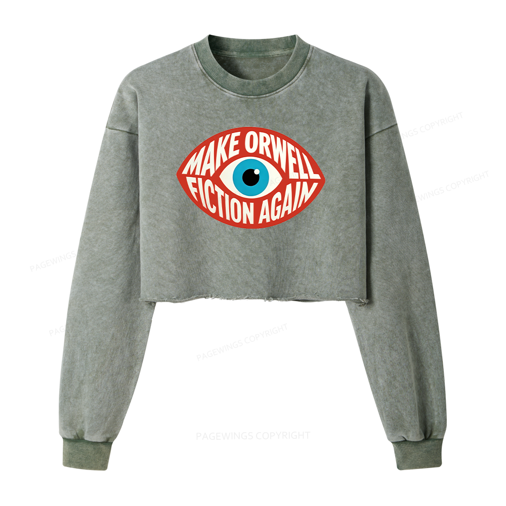 Pagewings Dystopia Quote Washed Crop Sweatshirt