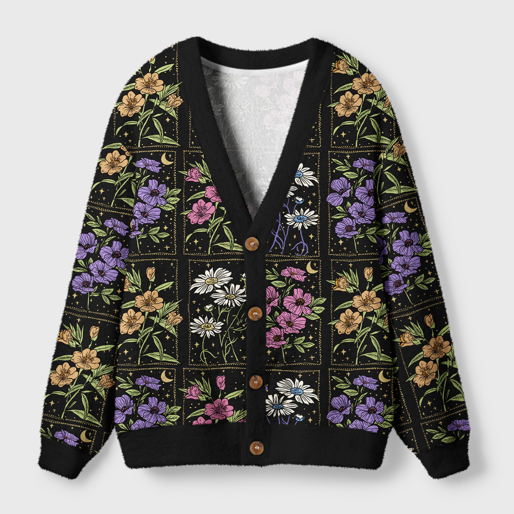 Pagewings Summer Floral Square Neck Light Knit Unisex Cardigan Sweaters