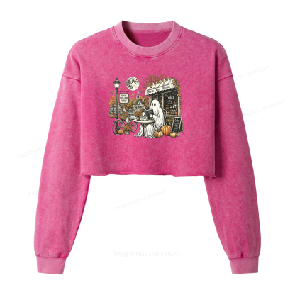 Pagewings Stars Hollow Ghost Washed Crop Sweatshirt