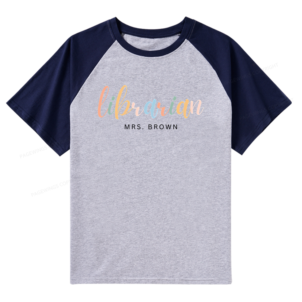 Pagewings Personalized Gift for Librarian Raglan T-shirt