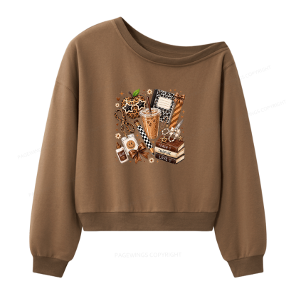 Pagewing Leopard Teacher Book Women Off Shoulder Sweatshirt