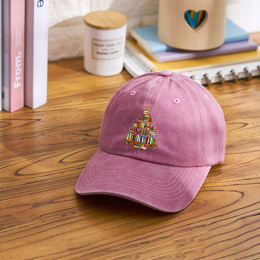 Pagewings Christmas Books Tree Washed Cap