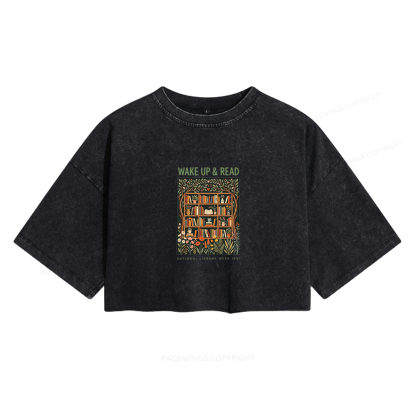 Pagewings Wake Up and Reading Women's Washed Cropped T-shirt