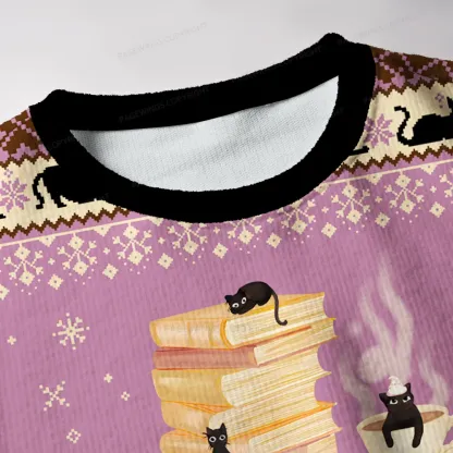 Pagewings Just a Book Loving Cat Unisex Ugly Knit Sweatshirt