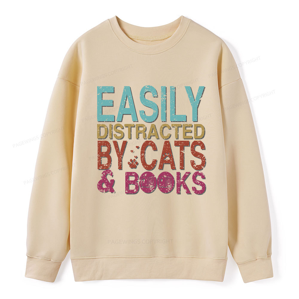 Pagewings Easily Distracted By Cats And Books Unisex Classic Sweatshirt