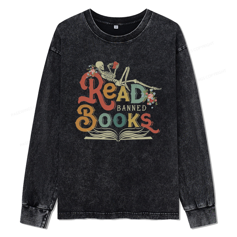 Pagewings Read Banned Books Unisex Washed Long Sleeve T-shirt