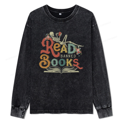 Pagewings Read Banned Books Unisex Washed Long Sleeve T-shirt