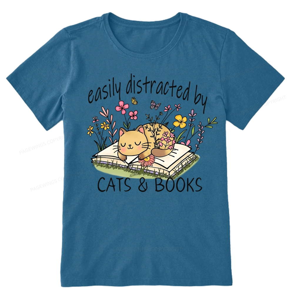 Pagewings Easily Distracted By Cats And Books Unisex Classic T-shirt