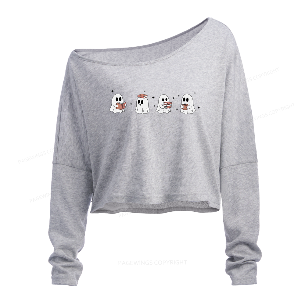 Pagewings Bookish Ghost Slouchy Long Sleeve Off Shoulder T-shirt
