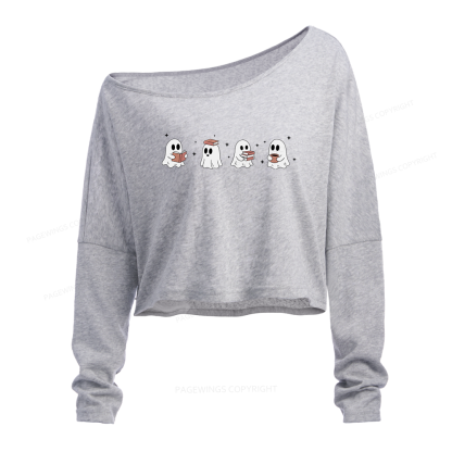 Pagewings Bookish Ghost Slouchy Long Sleeve Off Shoulder T-shirt