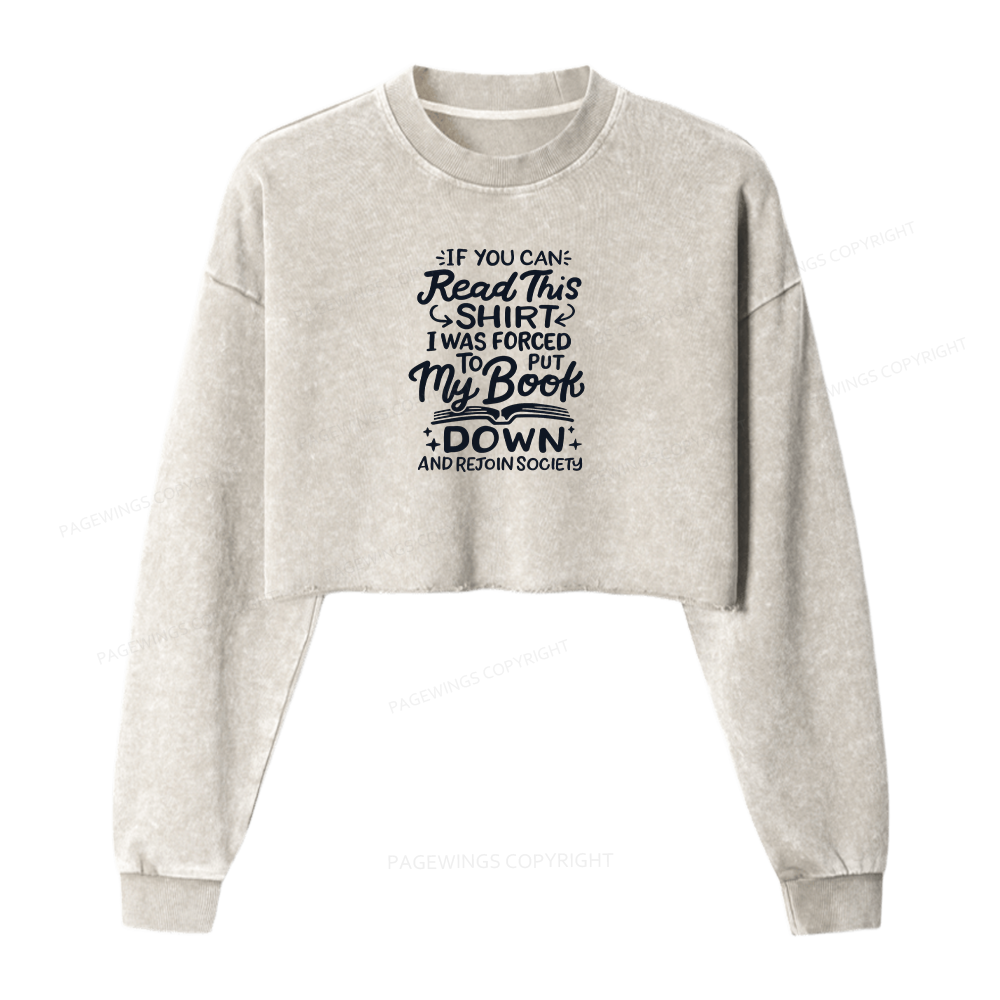 Pagewings Funny Book Lover Washed Crop Sweatshirt