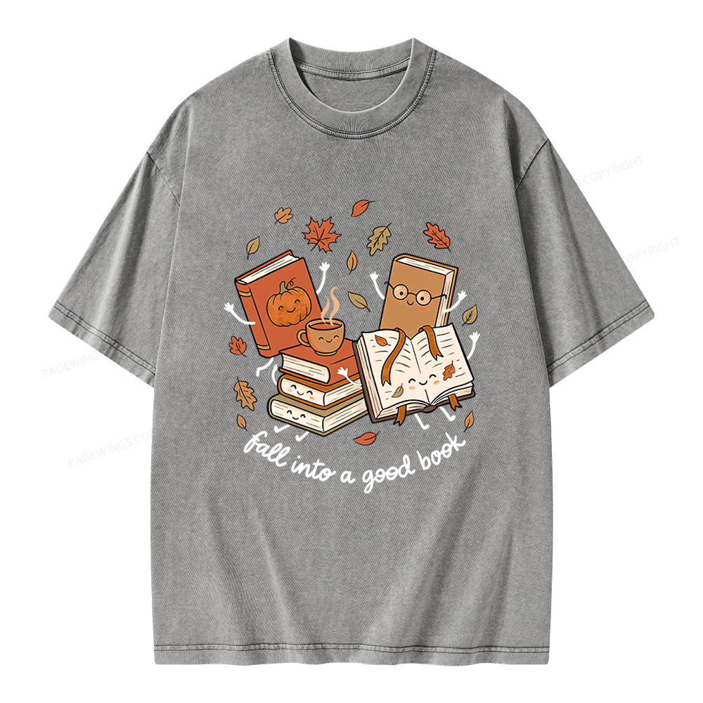 Pagewings Fall Into A Good Book Unisex Washed T-shirt