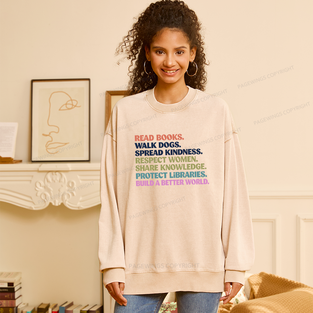 Pagewings Read Books Walk Dogs Unisex Washed Sweatshirt