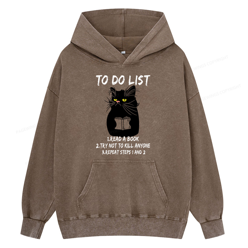 Pagewings Black Cat To Do List Unisex Washed Hoodie