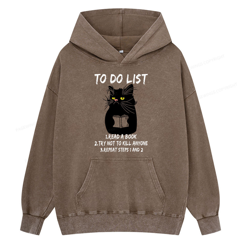 Pagewings Black Cat To Do List Unisex Washed Hoodie